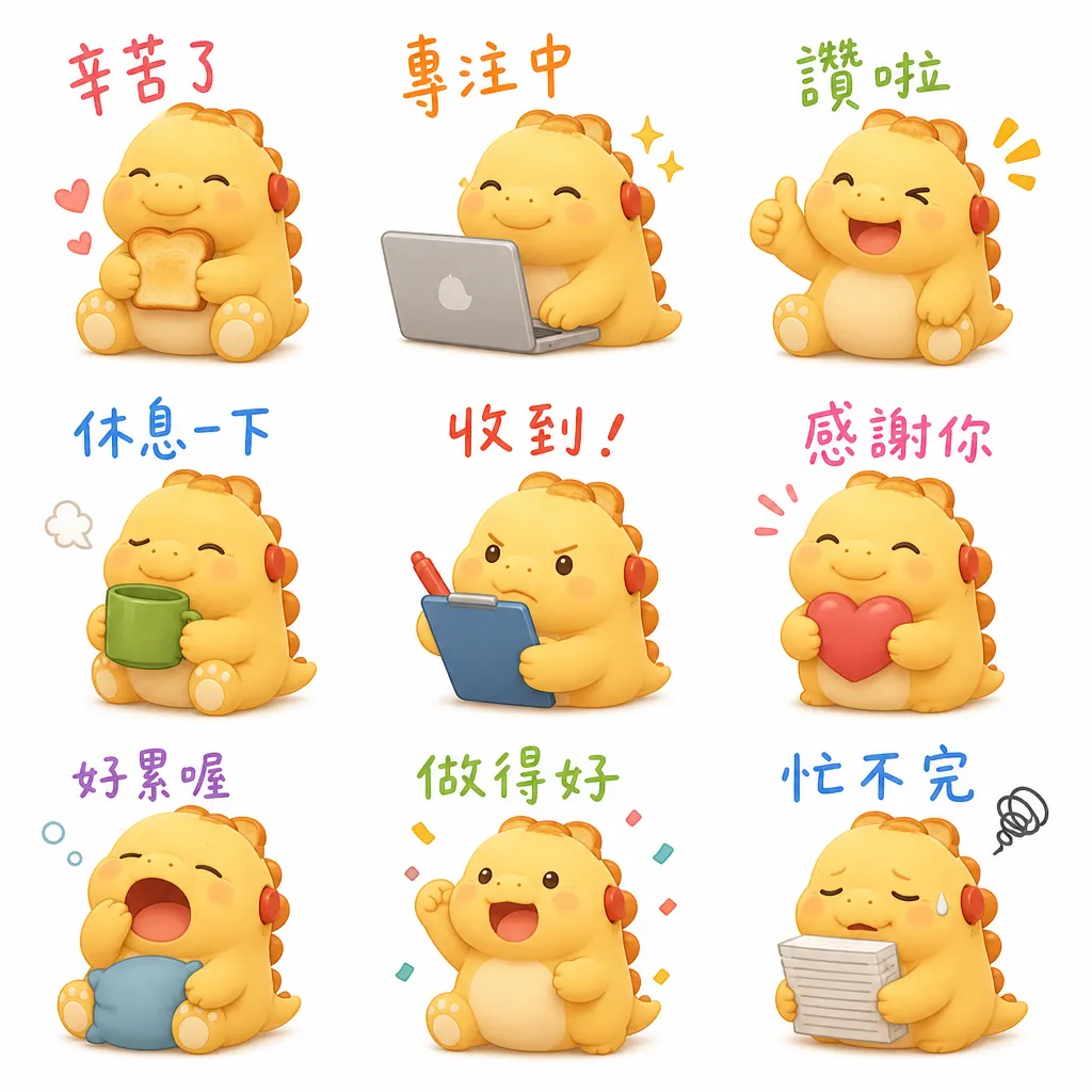 南台科大4B2I0011暖心吐司小恐龍：日常工作表情貼系列
