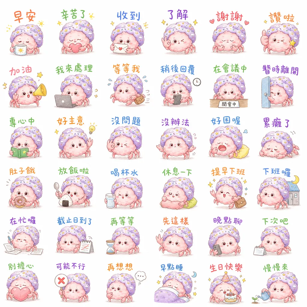 南台科大幼保系4B2I0039療癒粉紅小蟹日常：辦公與生活表情貼圖集