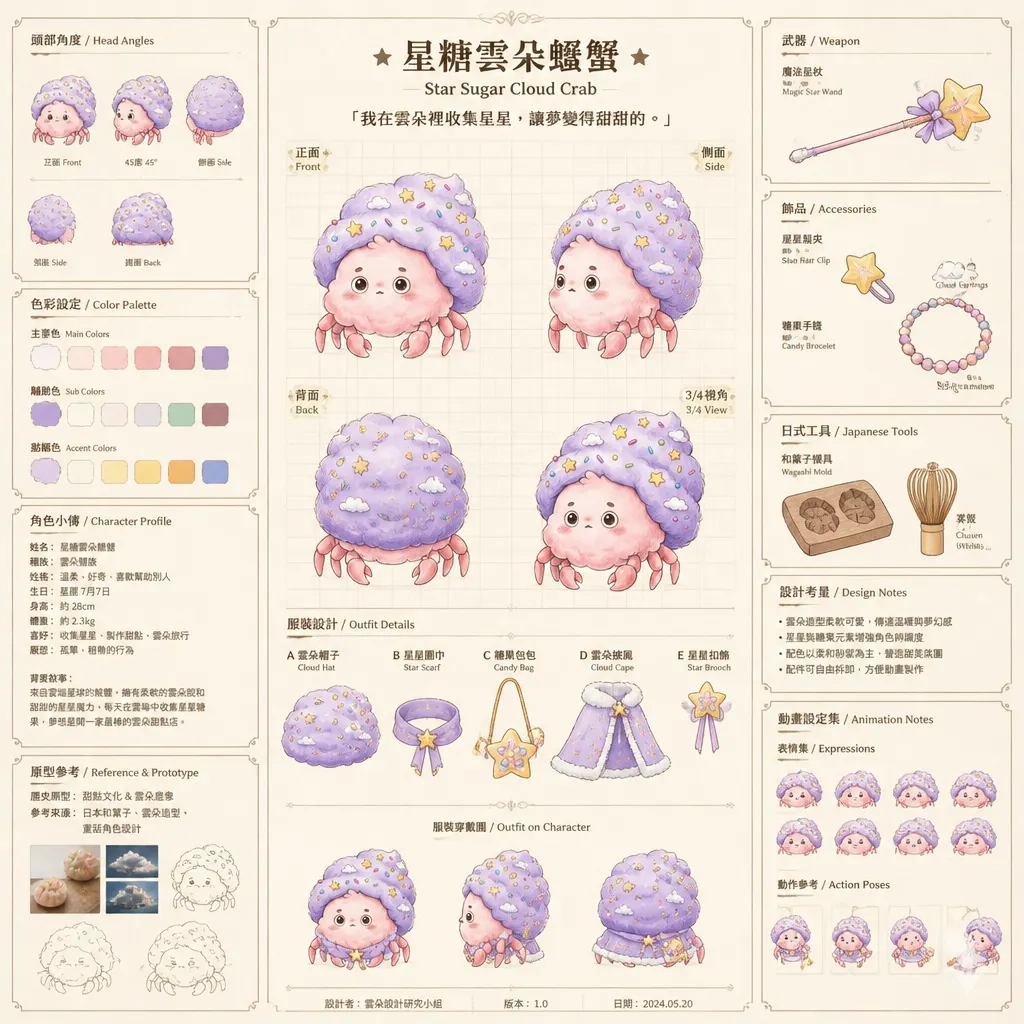 南臺科大幼保系4B2I0039夢幻奇境：星糖雲朵螃蟹角色設計設定集