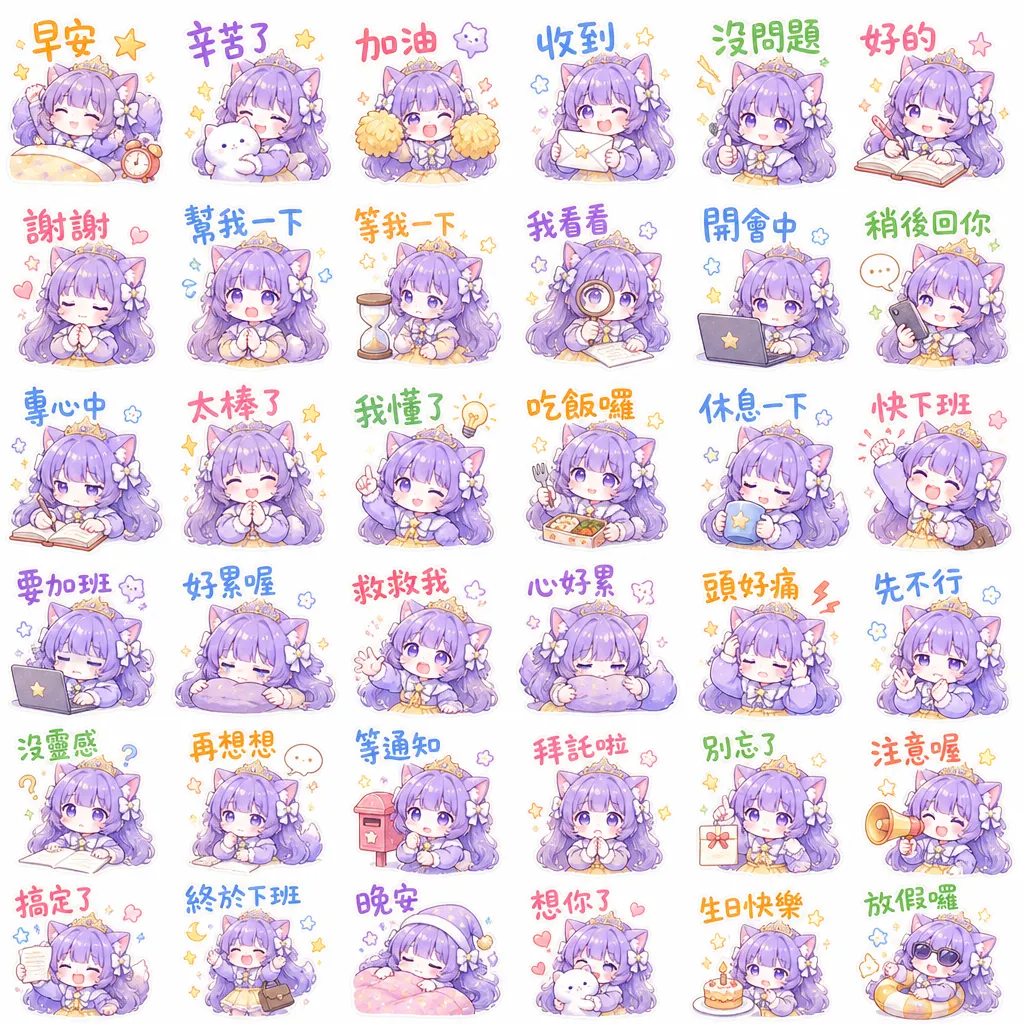 南台科大_4B2I0908_紫髮萌貓少女日常表情貼圖