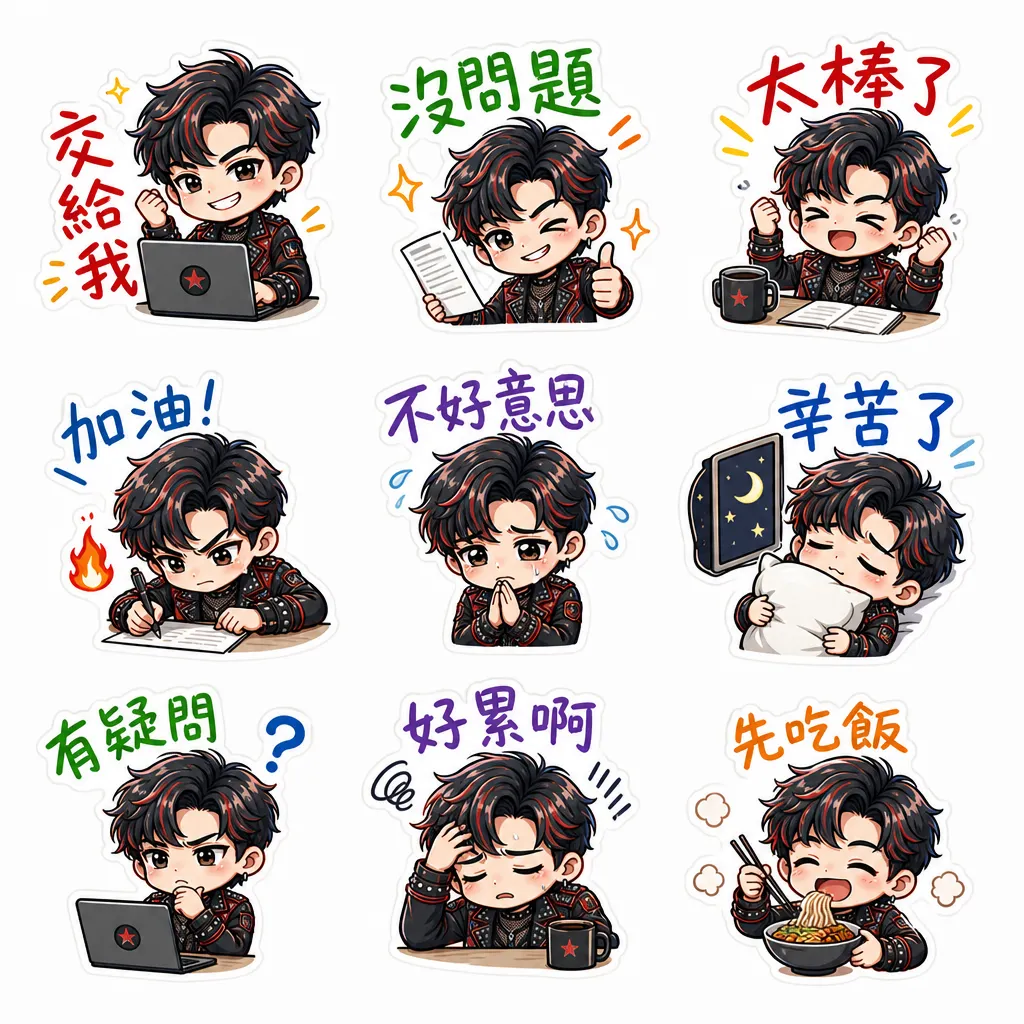 帥氣搖滾男孩日常辦公系列表情貼圖4B2I0014