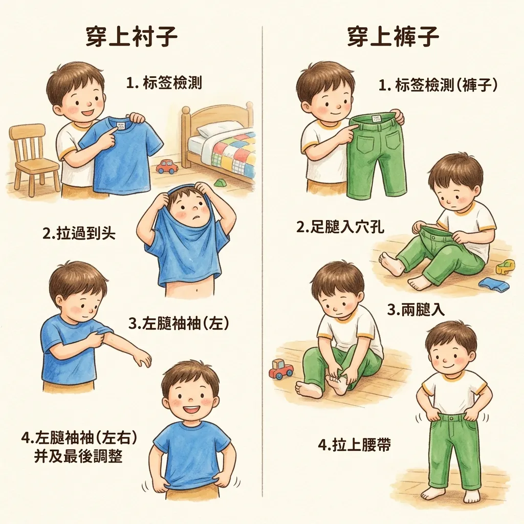 幼兒自主生活：穿衣穿褲教學圖解與口訣穿衣服步驟