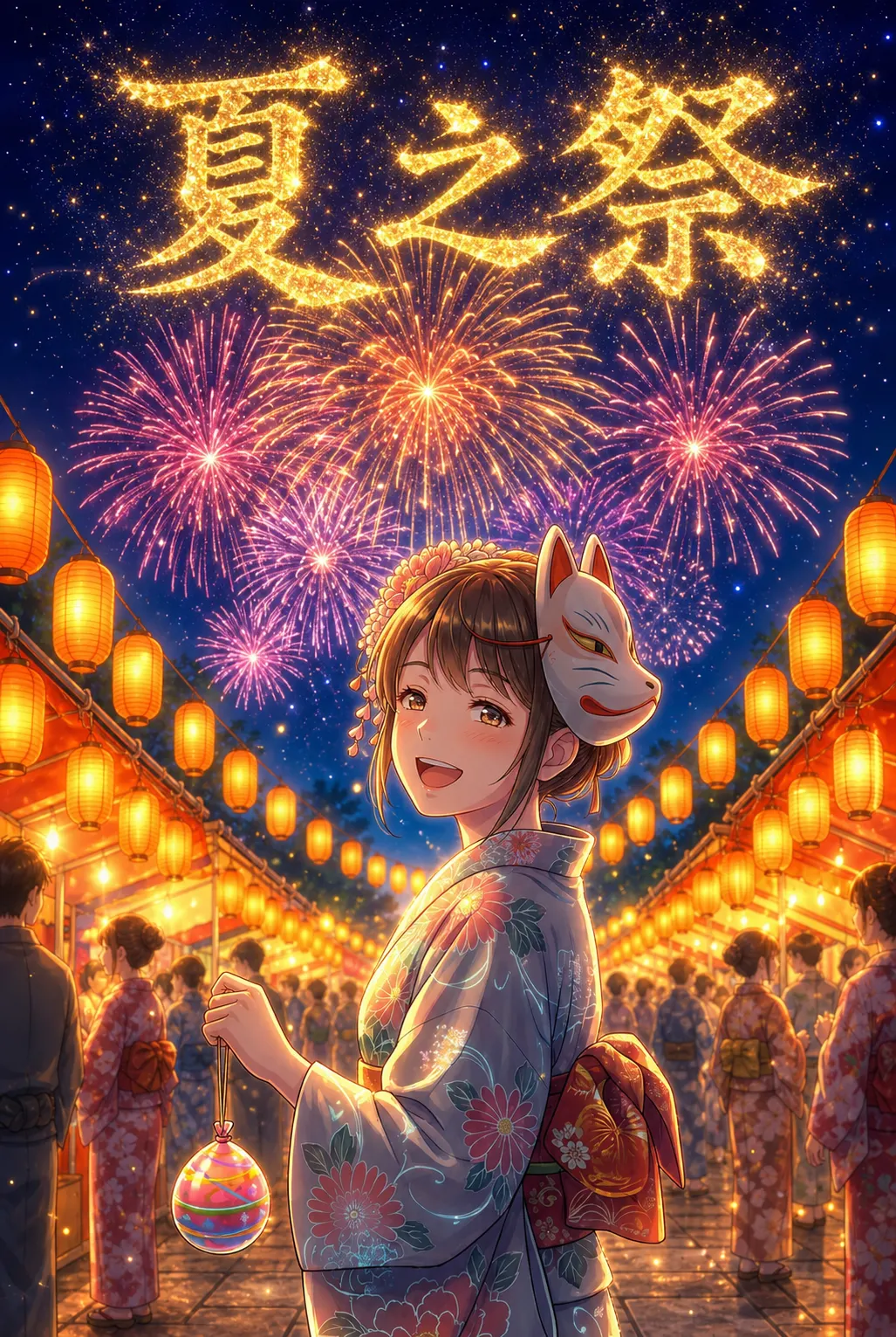 夏之祭：璀璨星空下的浴衣少女
