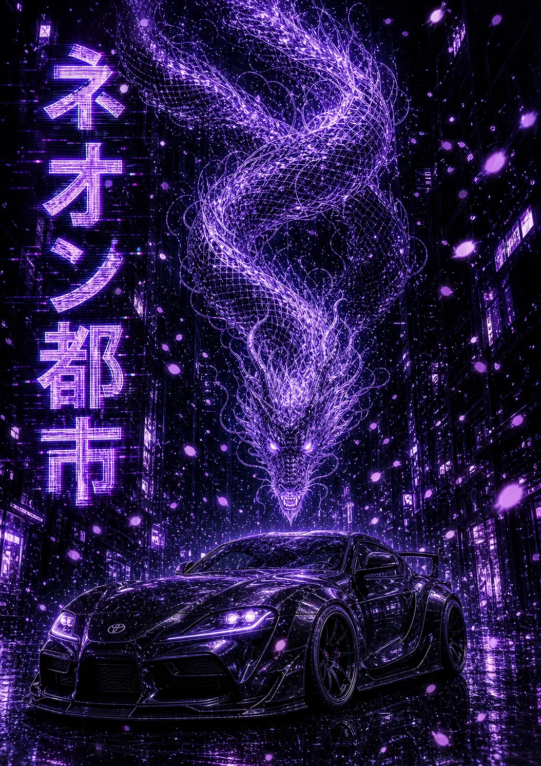霓虹都市：幻紫神龍與寬體 Supra 的賽博之夜