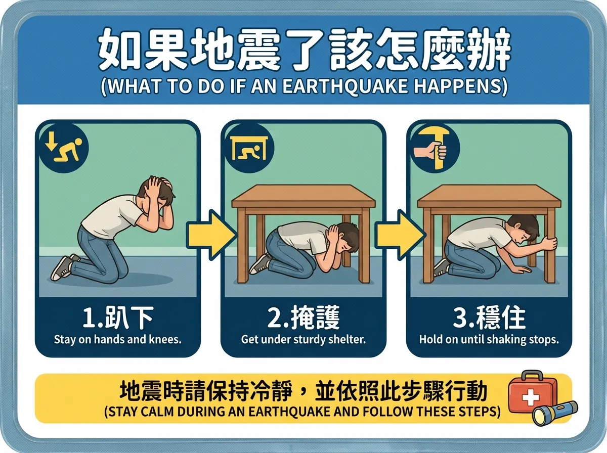 地震應變三步驟：趴下、掩護、穩住