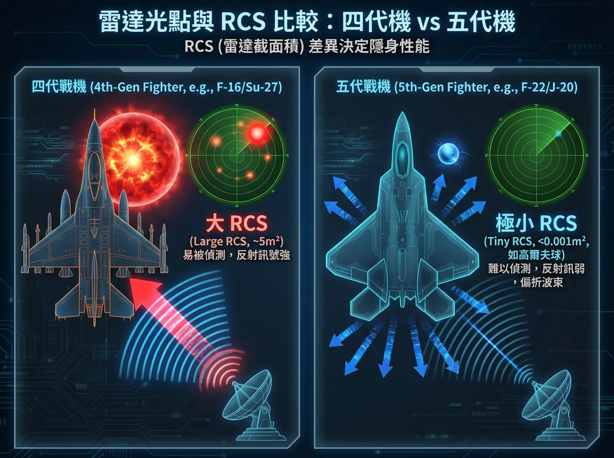 4代機與5代機雷達光點與RCS比較