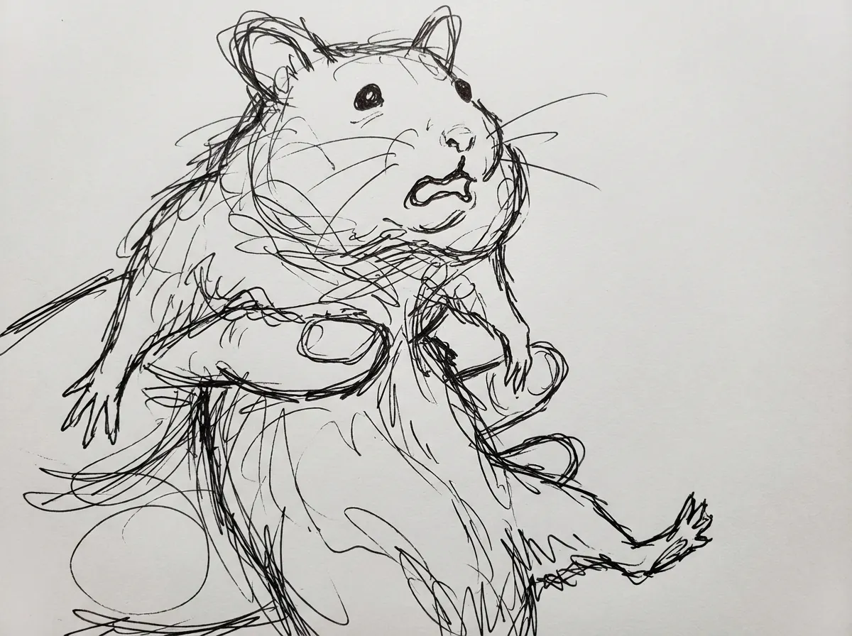 掴まれて困惑するハムスター　