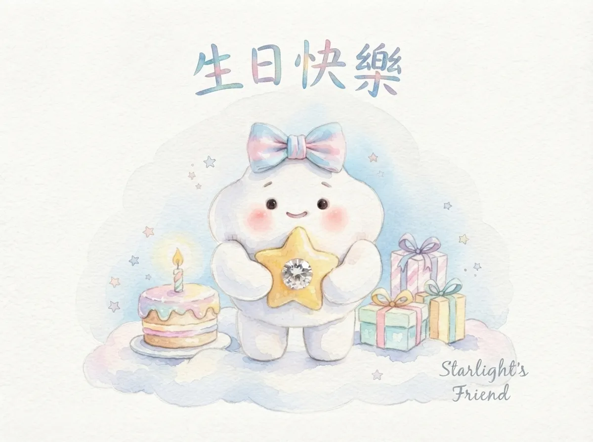 雲朵精靈的星光生日派對慶祝卡片