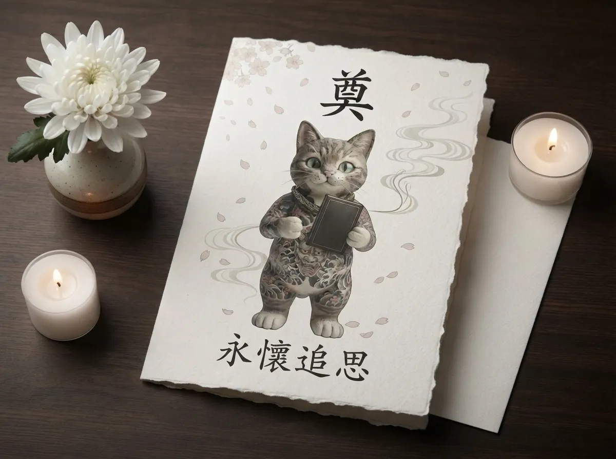 永懷追思:刺青貓擬人化告別式慰問卡