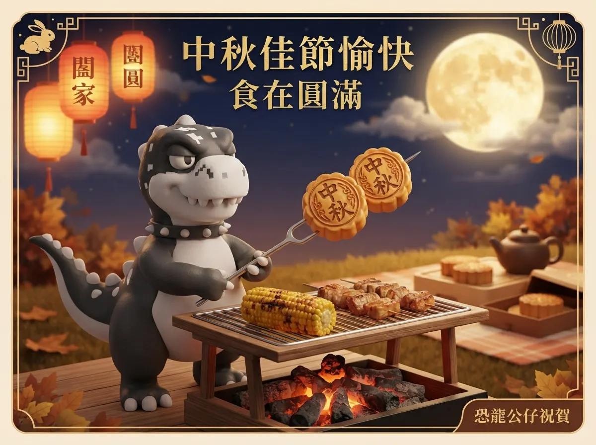 中秋佳節愉快：酷炫恐龍公仔賞月烤肉趣