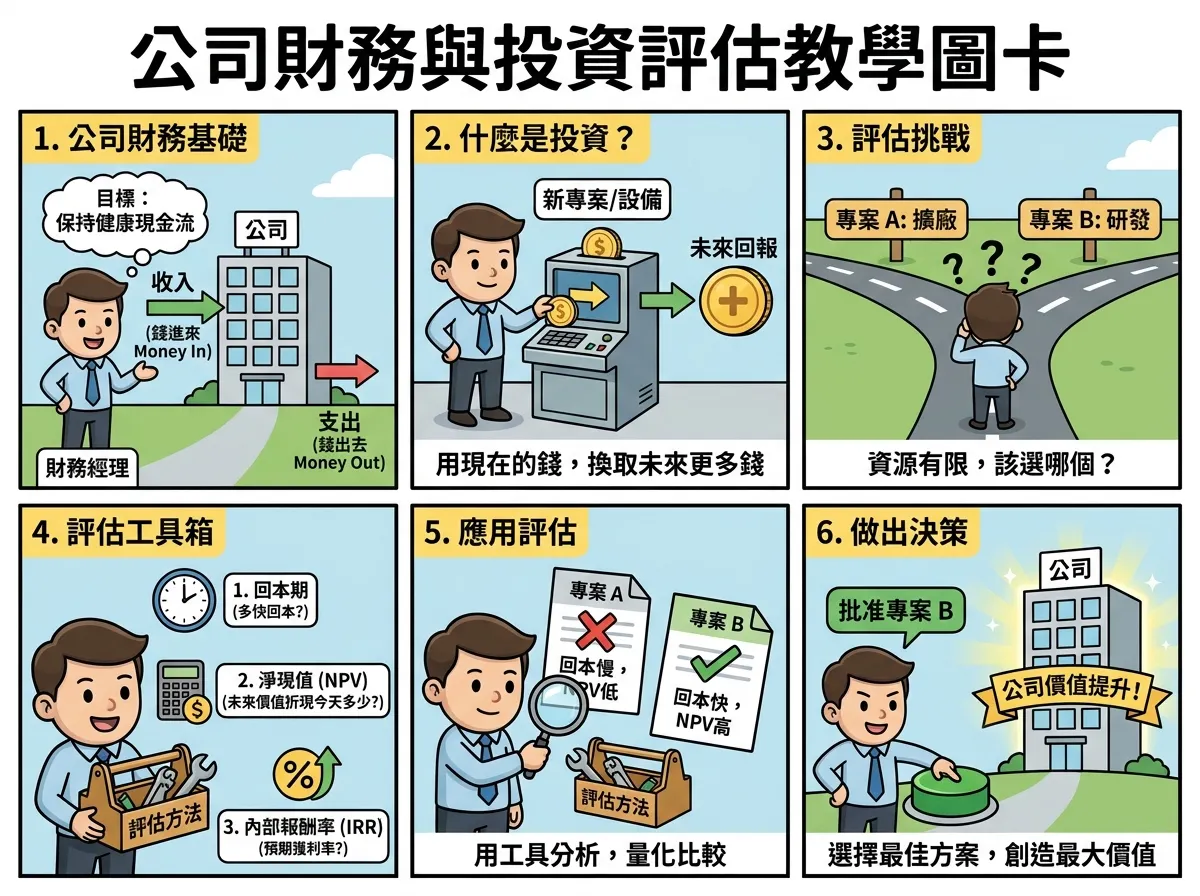 新手秒懂！公司財務與投資評估教學六格漫畫