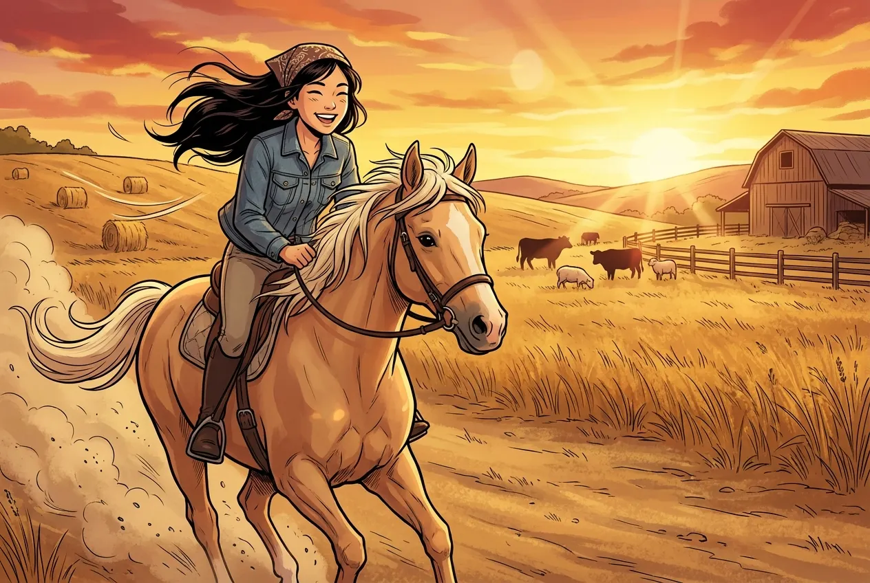 夕陽下的金色狂奔：自由少女與帕洛米諾馬 