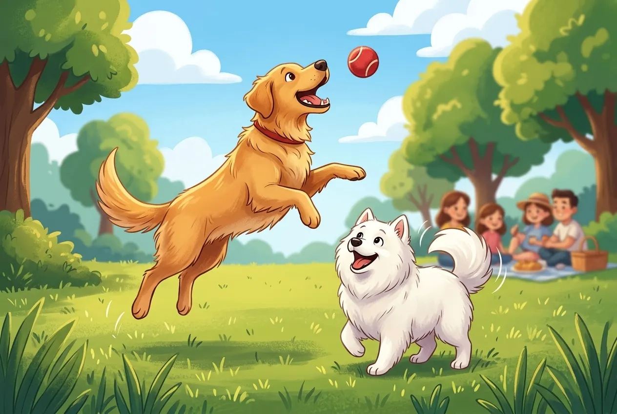 暖陽公園的歡樂飛球:黃金獵犬與薩摩耶的午後時光