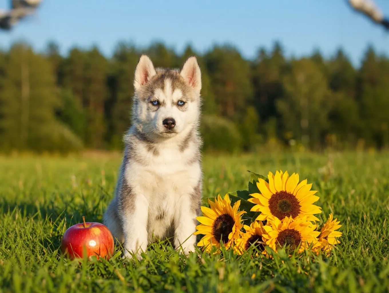 夏日田園：哈士奇