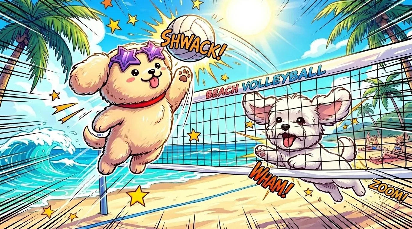 夏日沙灘排球戰:萌犬大對決