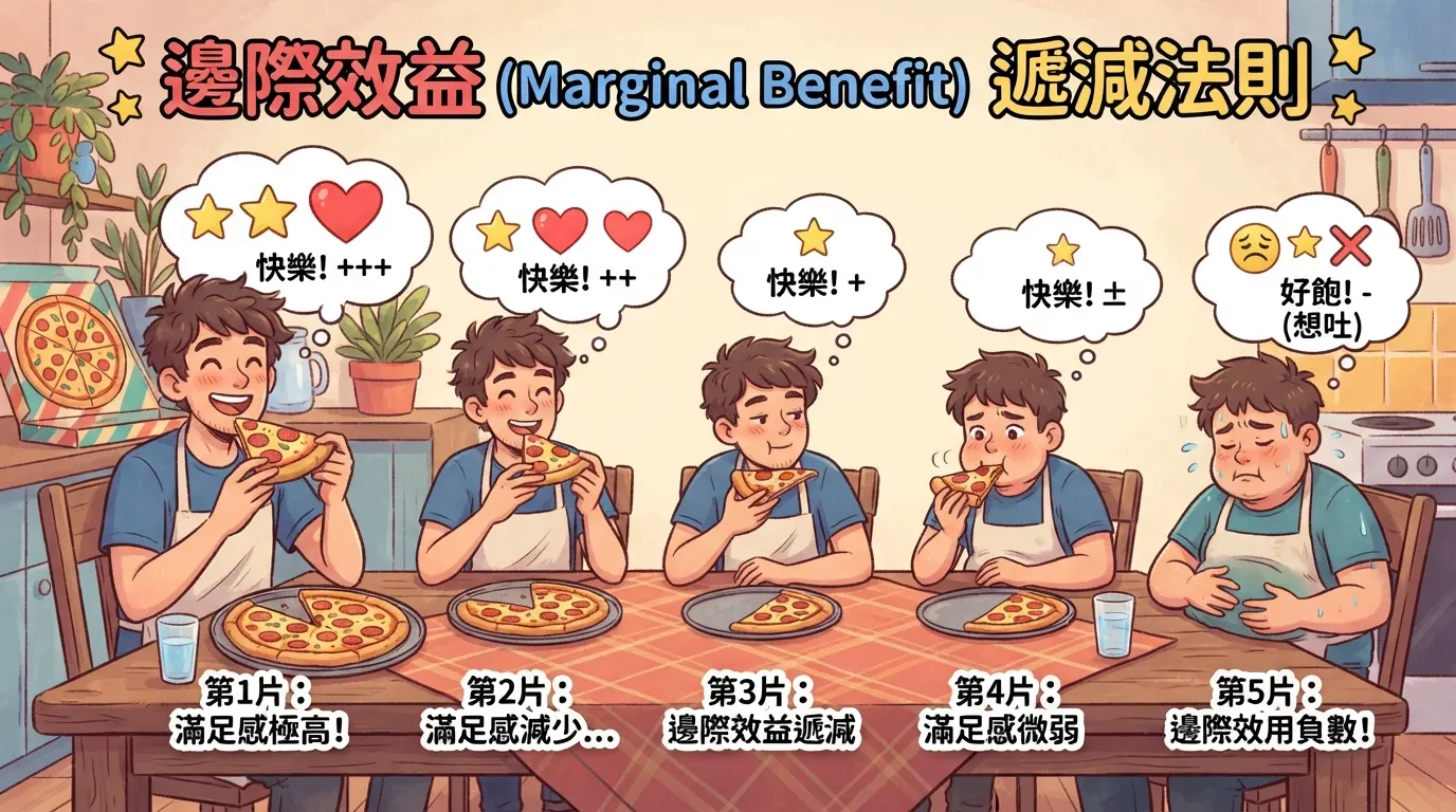 披薩大戰邊際效益:趣味卡通經濟學圖解