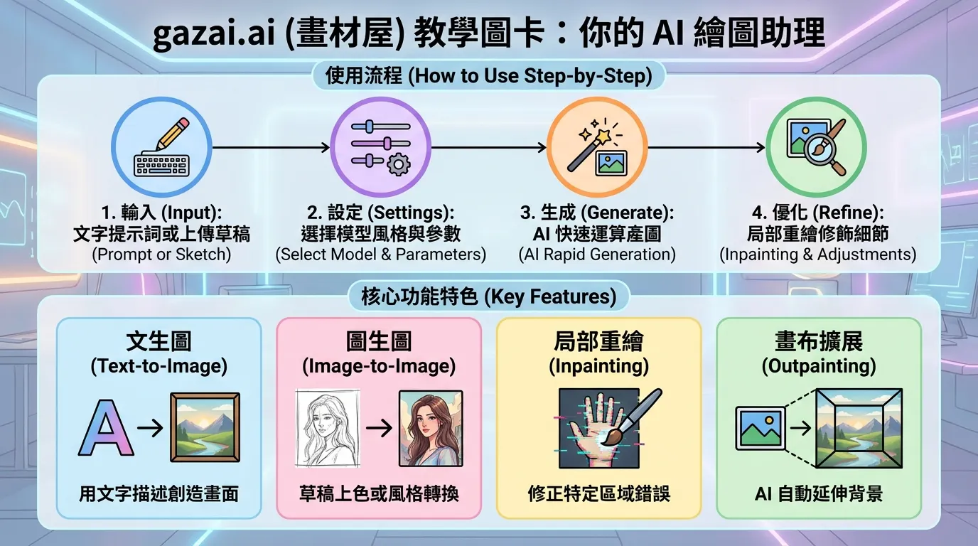 gazai.ai 畫材屋：全方位 AI 繪圖教學指南圖卡
