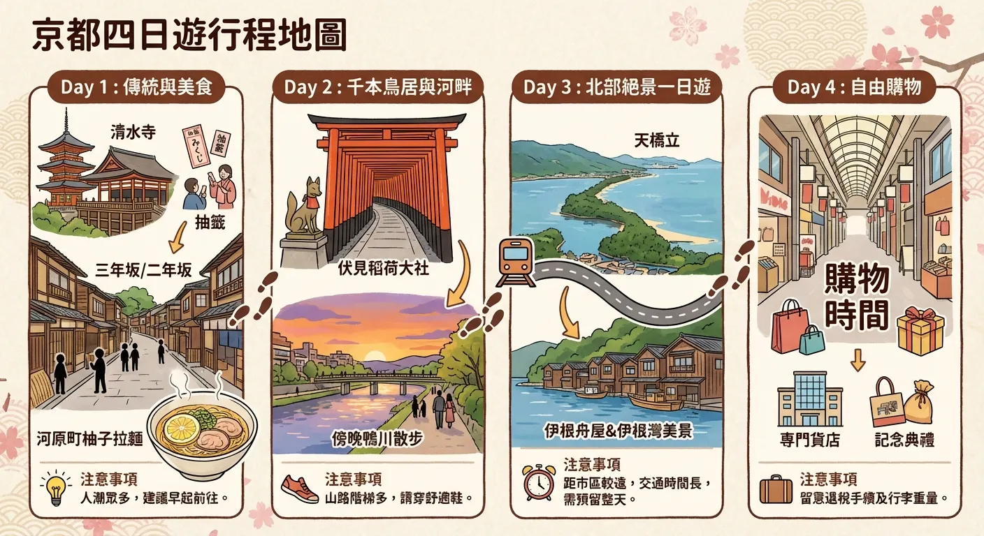 京都四日遊行程地圖