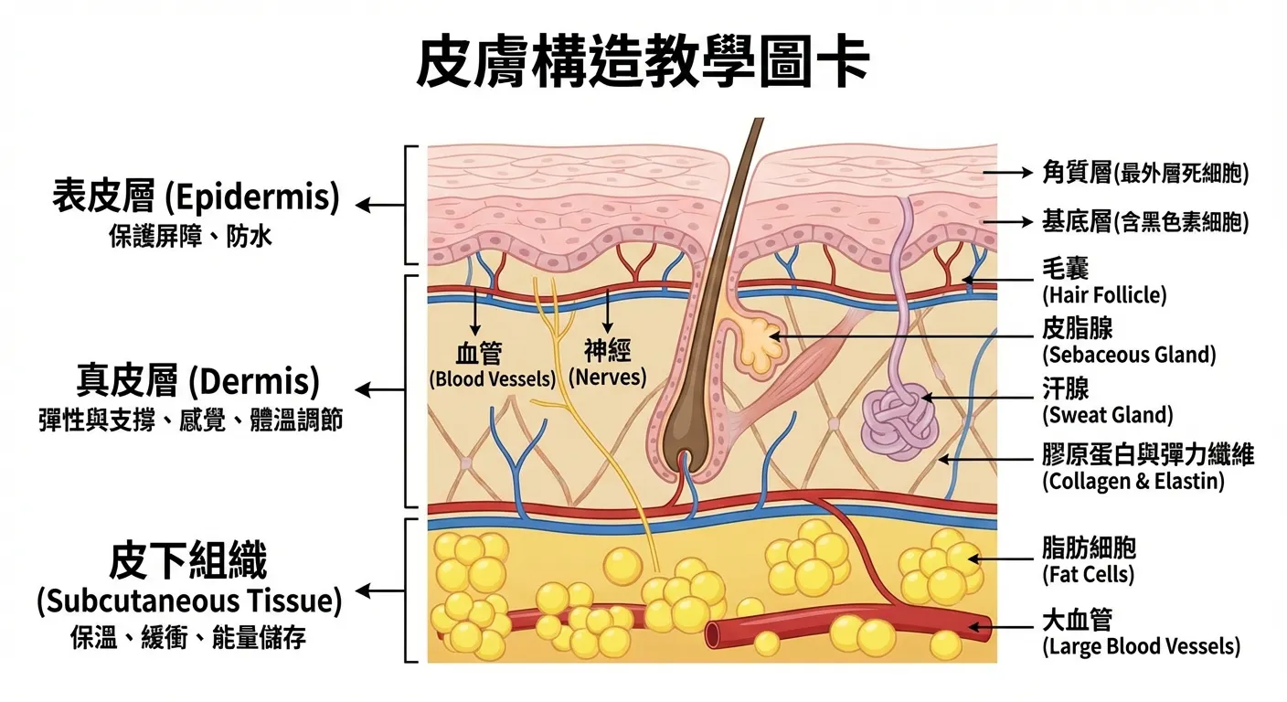 皮膚構造教學圖卡