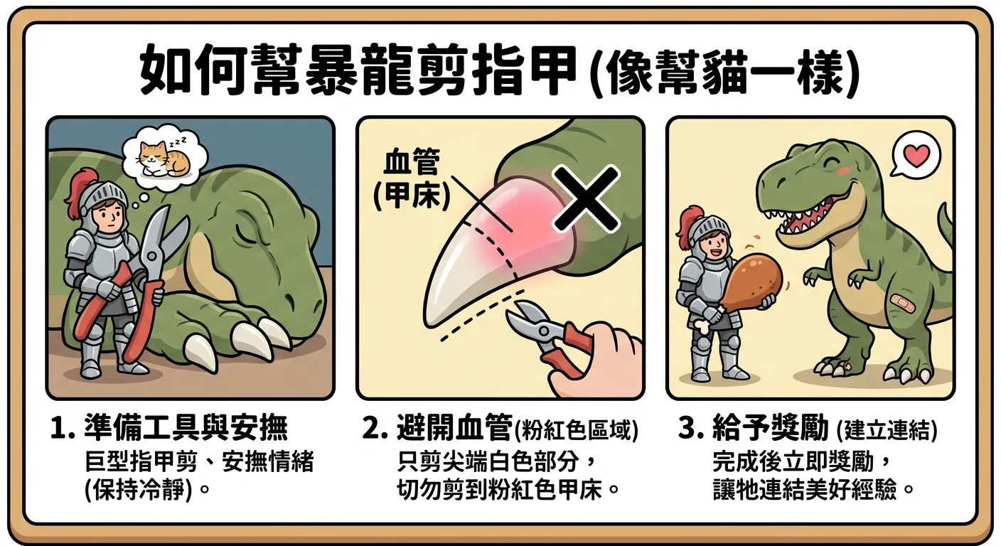 如何像替貓一樣替暴龍剪指甲