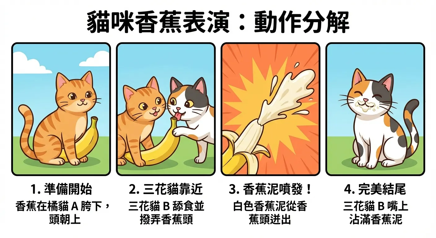 貓咪香蕉表演：動作分解