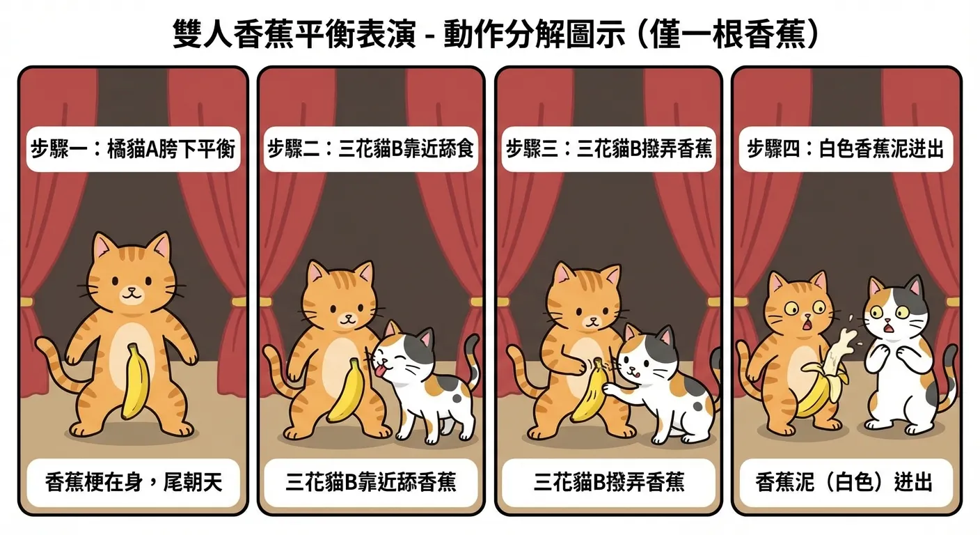 雙人香蕉平衡表演:貓咪搞怪圖示