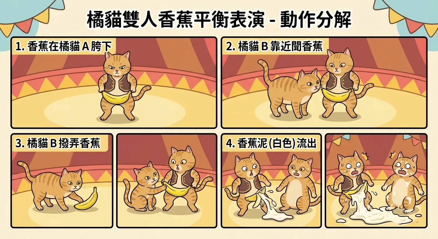 橘貓雙人香蕉平衡表演