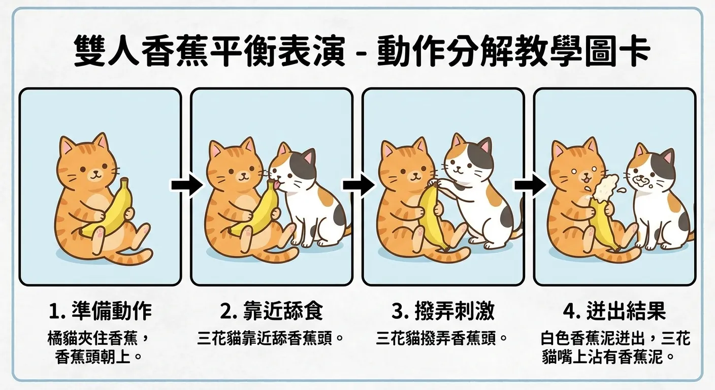 雙人香蕉平衡表演 - 動作分解教學圖卡