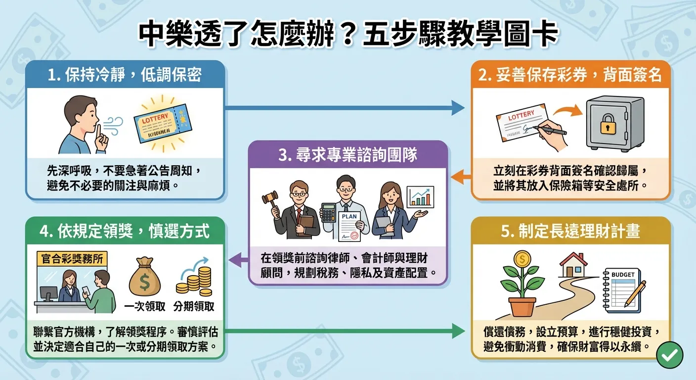 中樂透了怎麼辦？五步驟教學圖卡