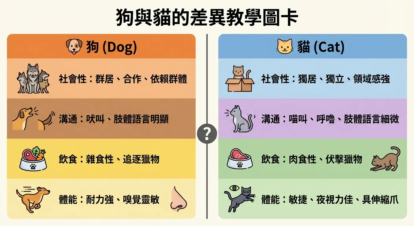 狗與貓的差異教學圖卡