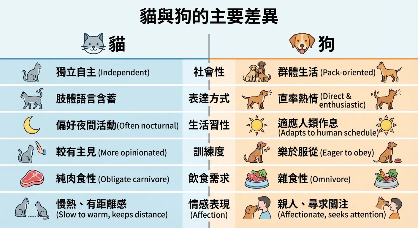 貓與狗：十大主要差異一覽