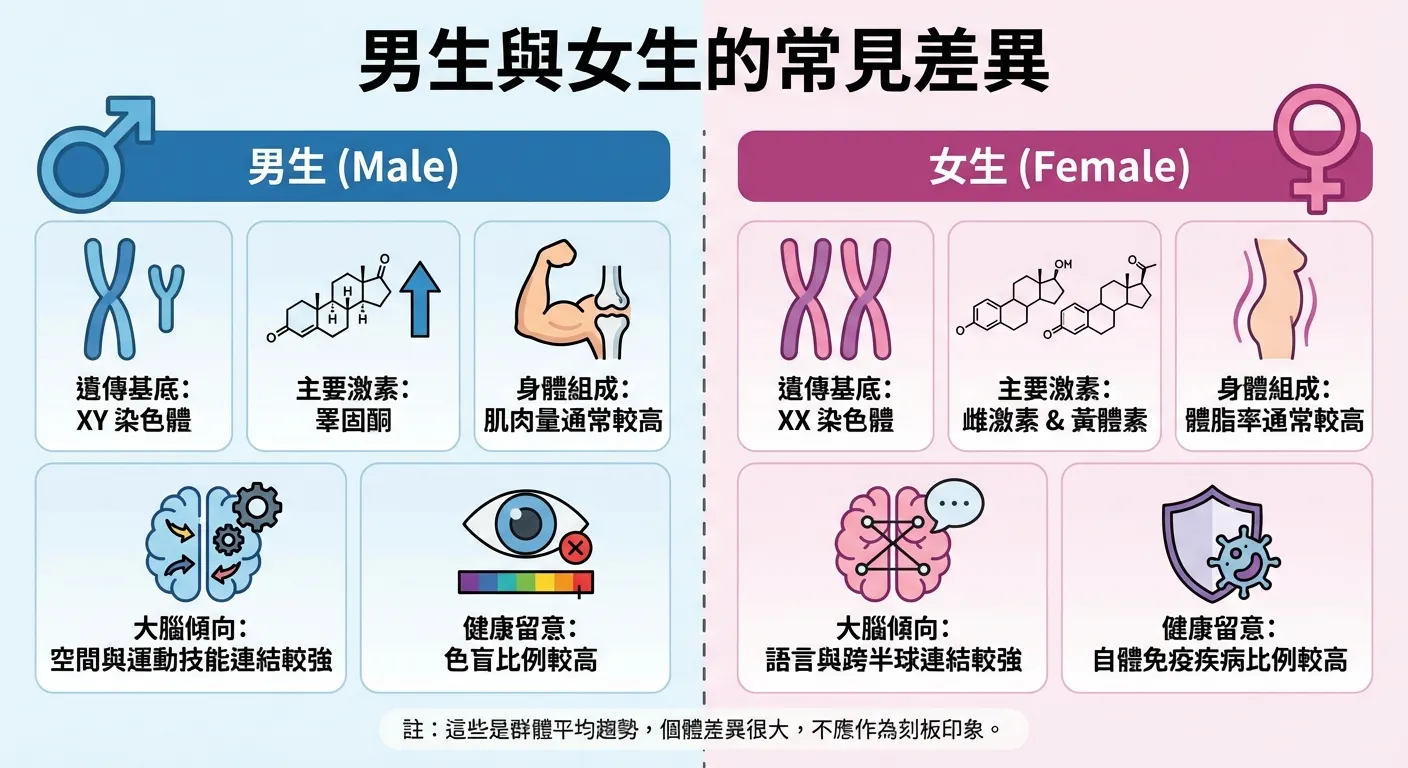 男生與女生的常見生理差異圖解