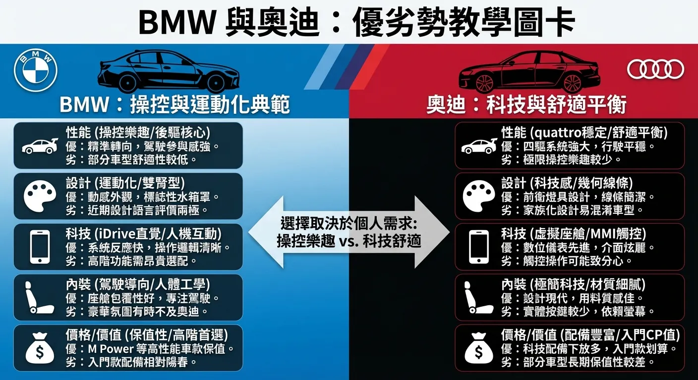 BMW與奧迪：優勢劣勢教學圖卡