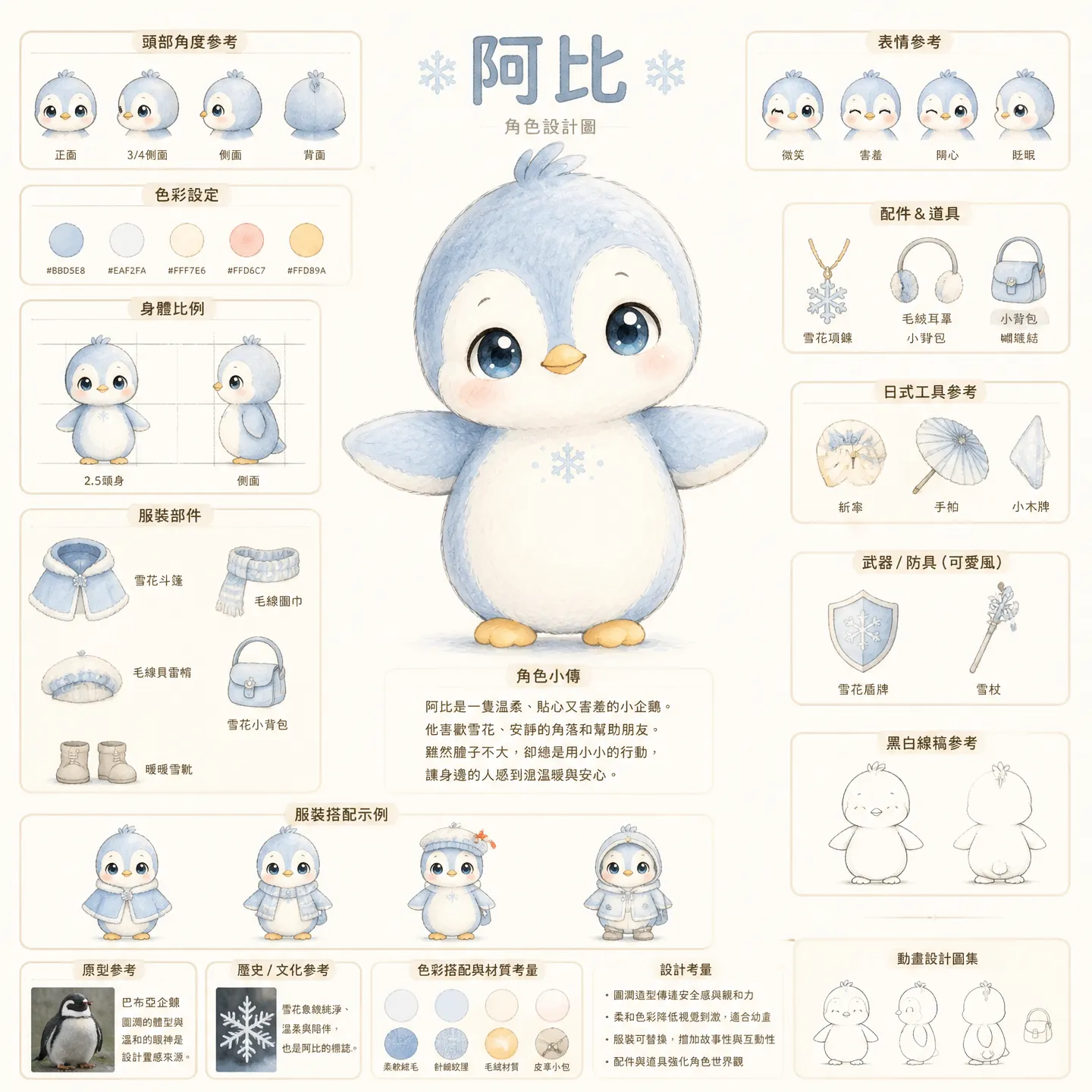暖心小企鵝阿比：幼兒繪本角色設計圖