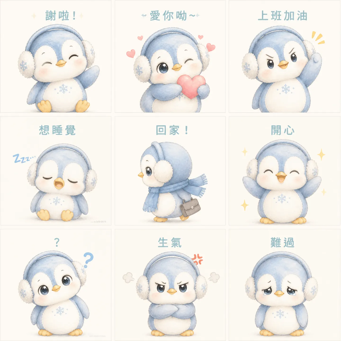 暖心小企鵝 阿比 日常表情包系列 - 萌系手繪風