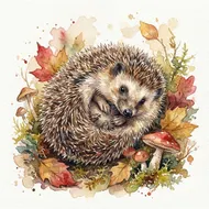 秋日刺蝟水彩畫