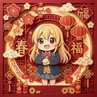 可愛動漫女孩的農曆新年剪紙藝術