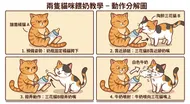 兩隻貓咪餵奶教學：動作分解圖