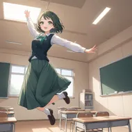 教室で飛ぶ女性