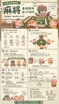 大學生實用技能：三隻小豬與狼外婆的麻將基礎教學海報