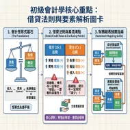 初級會計學核心重點：借貸法則與要素解析圖卡