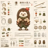 南台科大幼保系 4B2I0909 棘林旅人：和風刺蝟角色設定圖解