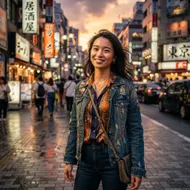 城市街頭的黃金時刻：暖陽下的少女倩影