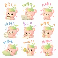 療癒系粉萌葉子熊：九宮格日常表情包