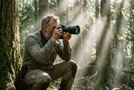 丁達爾光下的森林攝影師