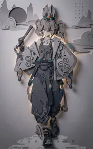 墨色に浮かぶ狐耳の戦士