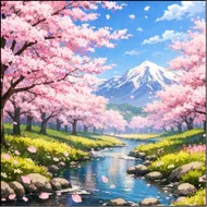 櫻花溪畔與富士山