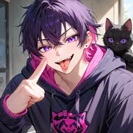 挑発的な視線と黒猫