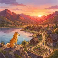 管科411620338-夕陽湖畔下的柴犬