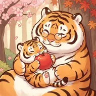 暖心食光：眼鏡虎媽與吃蘋果的小萌虎